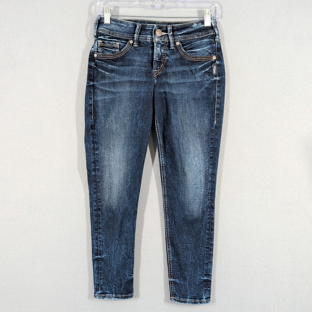 Silver Jeans Co Jeans Womens 27 Blue Suki Skinny Crop Distressed Denim